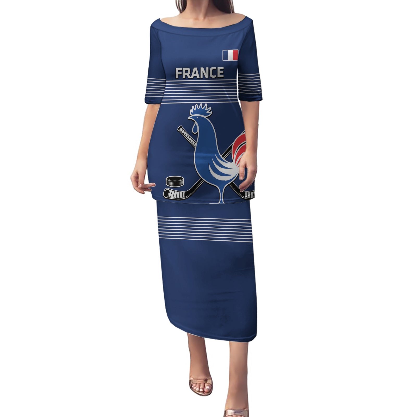 Custom France Hockey Puletasi Francaise Gallic Rooster - Wonder Print Shop
