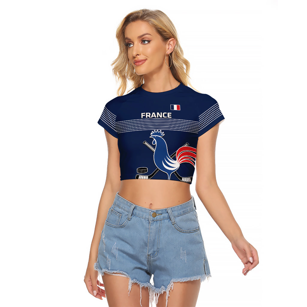 Custom France Hockey Raglan Cropped T Shirt Francaise Gallic Rooster