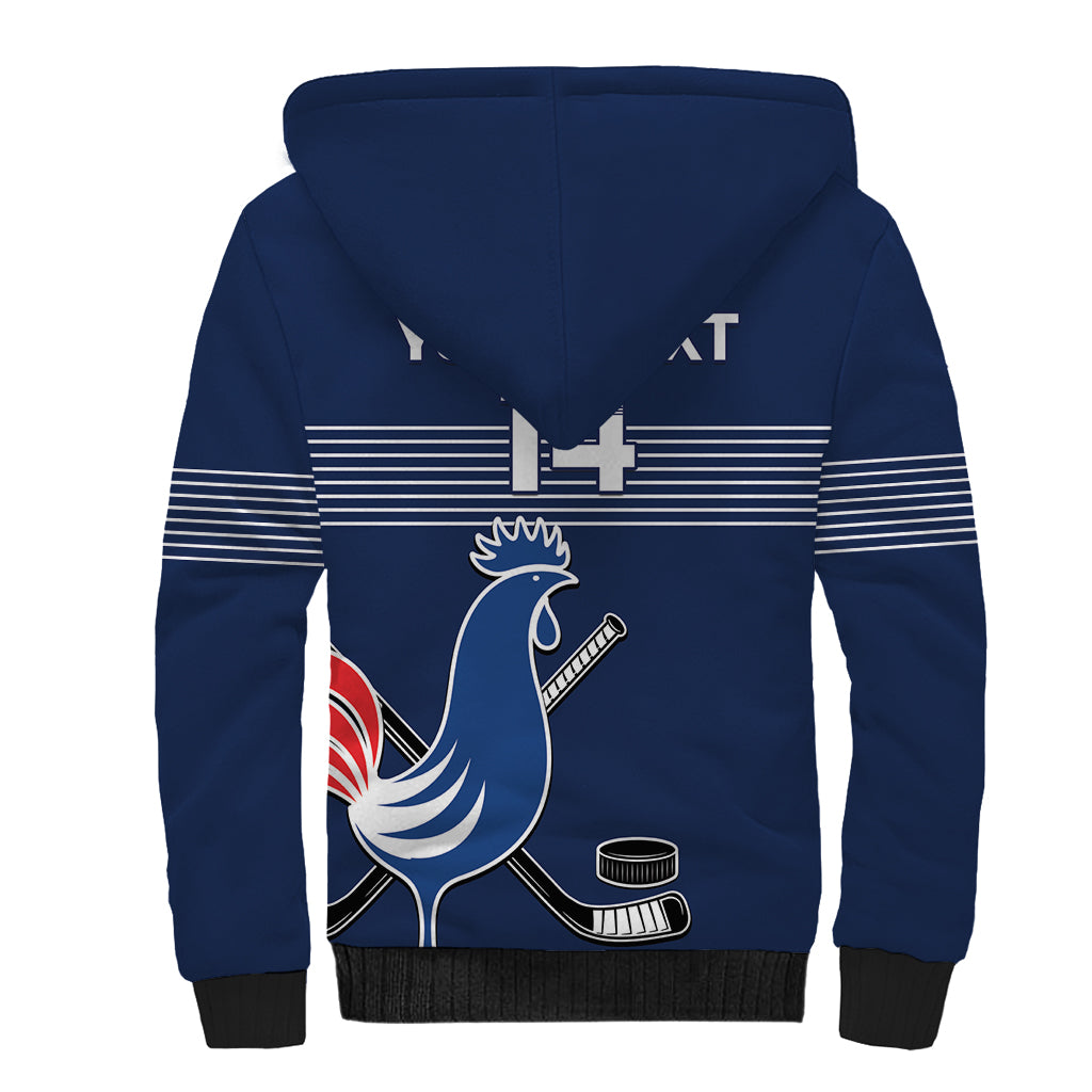 Custom France Hockey Sherpa Hoodie Francaise Gallic Rooster - Wonder Print Shop
