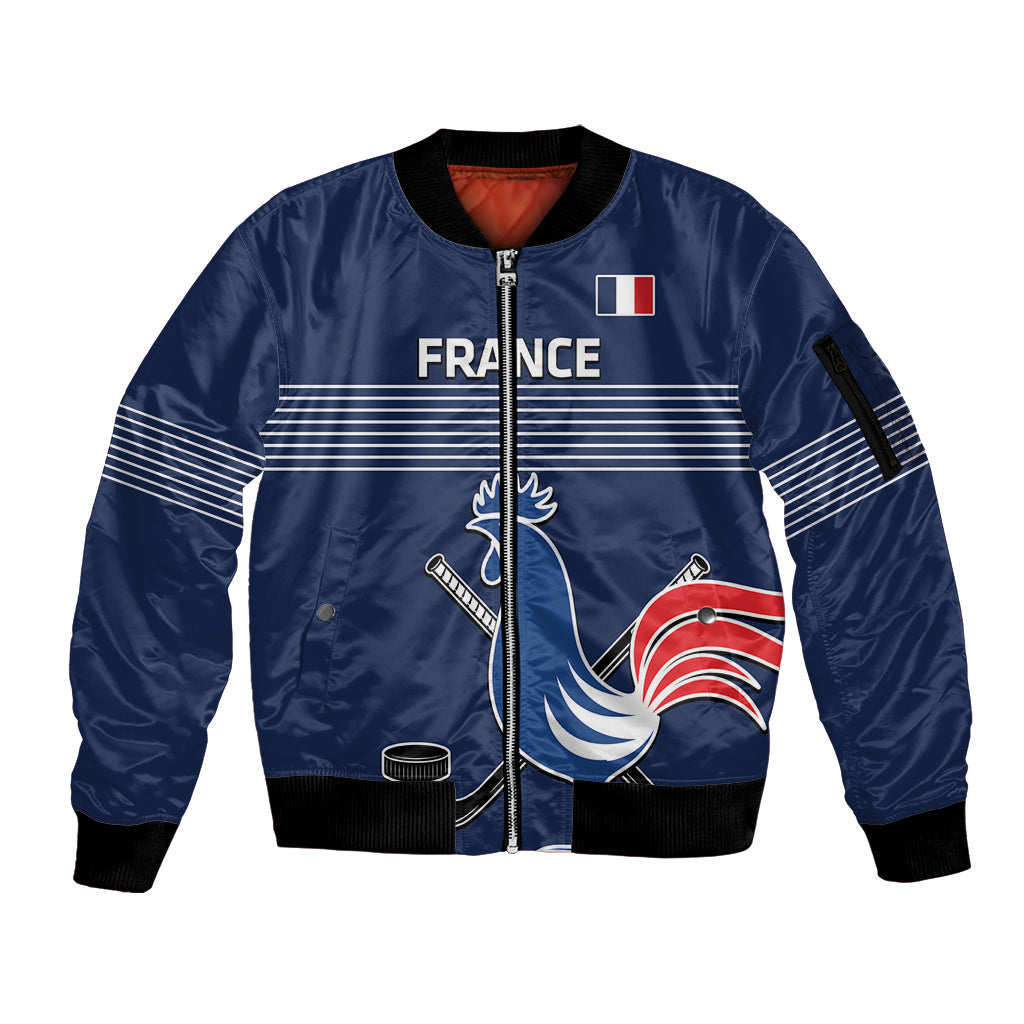 Custom France Hockey Sleeve Zip Bomber Jacket Francaise Gallic Rooster - Wonder Print Shop