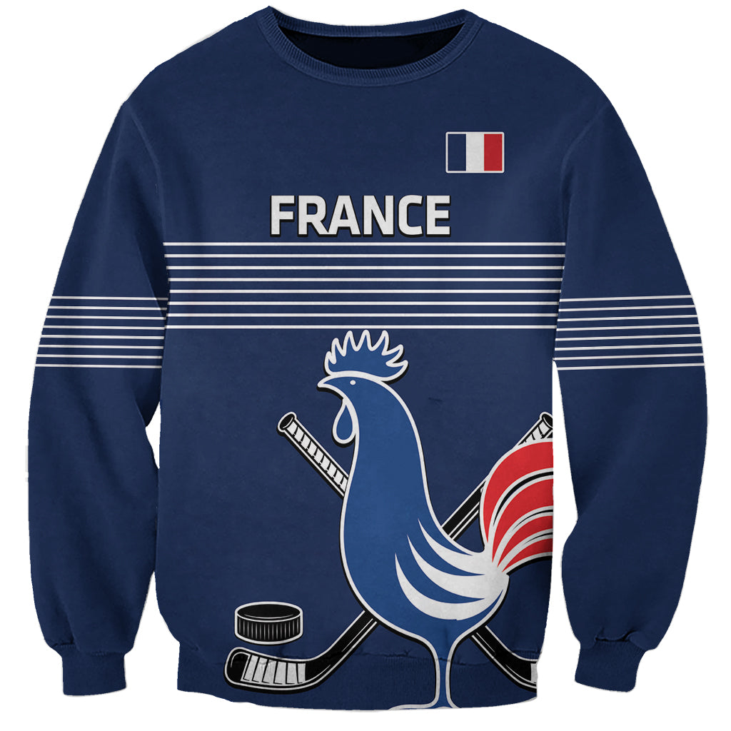 Custom France Hockey Sweatshirt Francaise Gallic Rooster