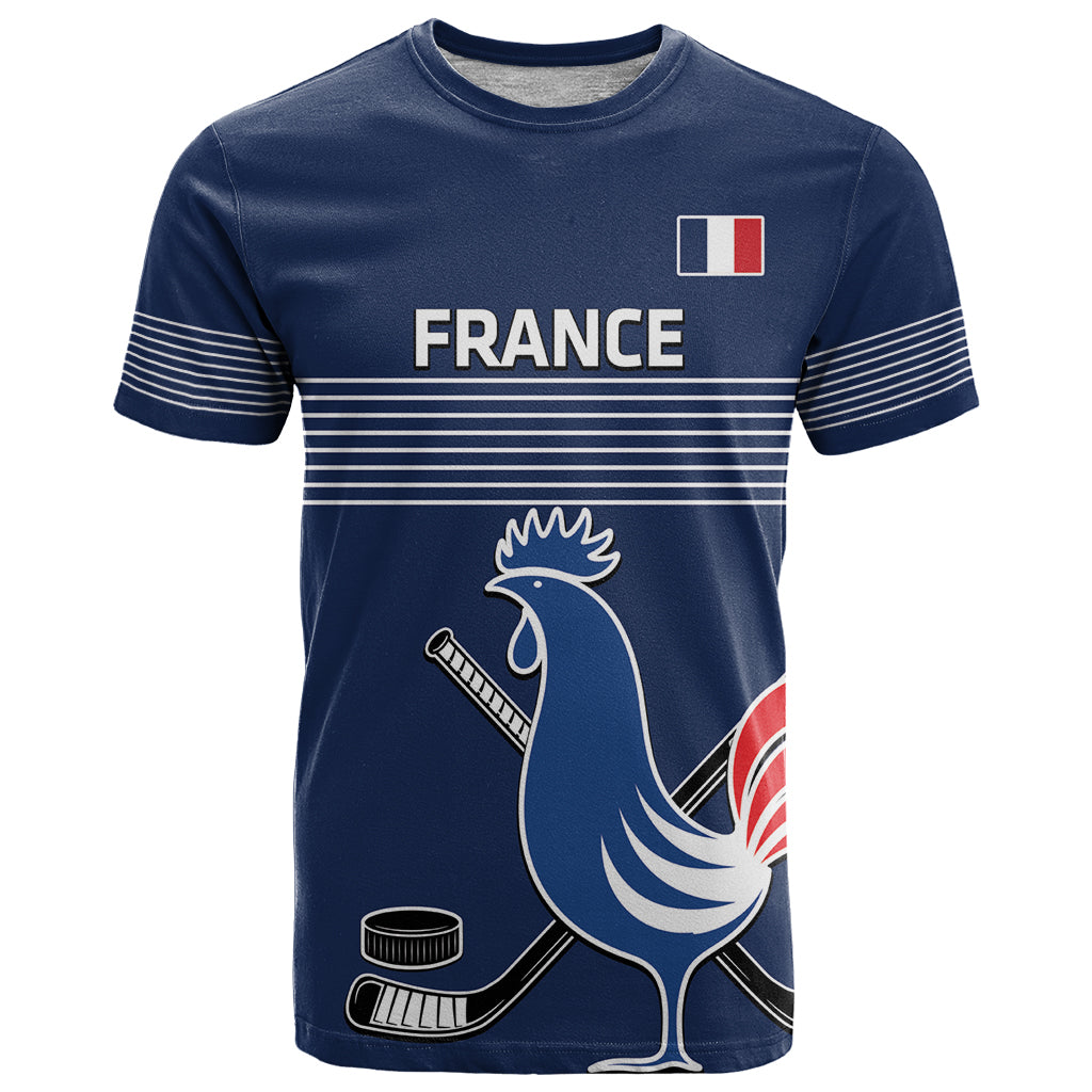 Custom France Hockey T Shirt Francaise Gallic Rooster - Wonder Print Shop