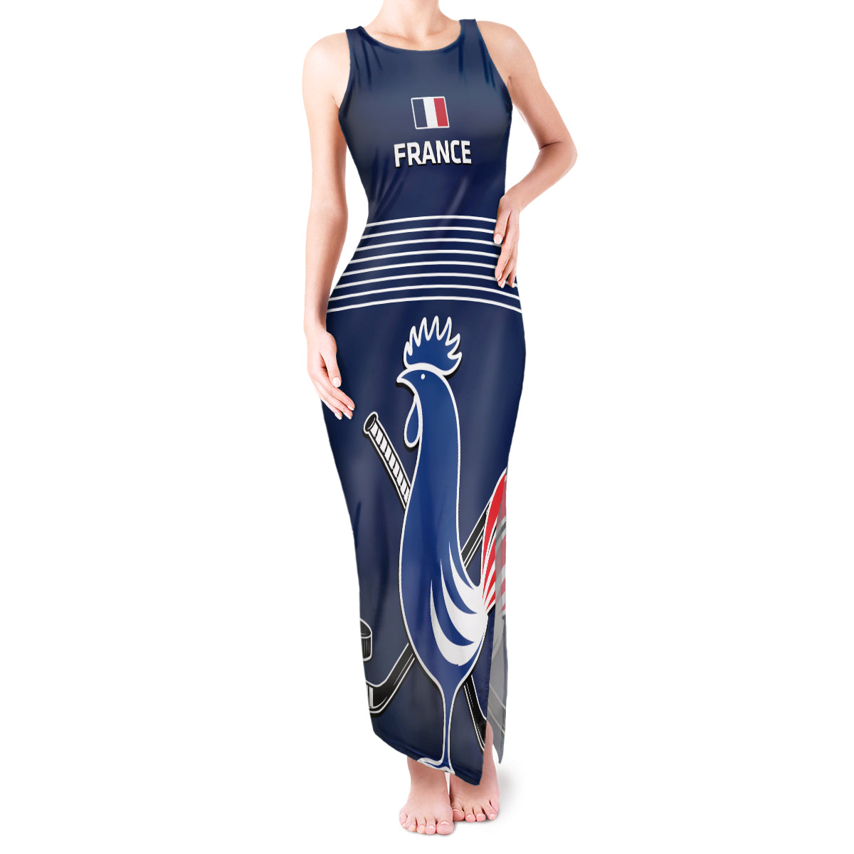 Custom France Hockey Tank Maxi Dress Francaise Gallic Rooster - Wonder Print Shop