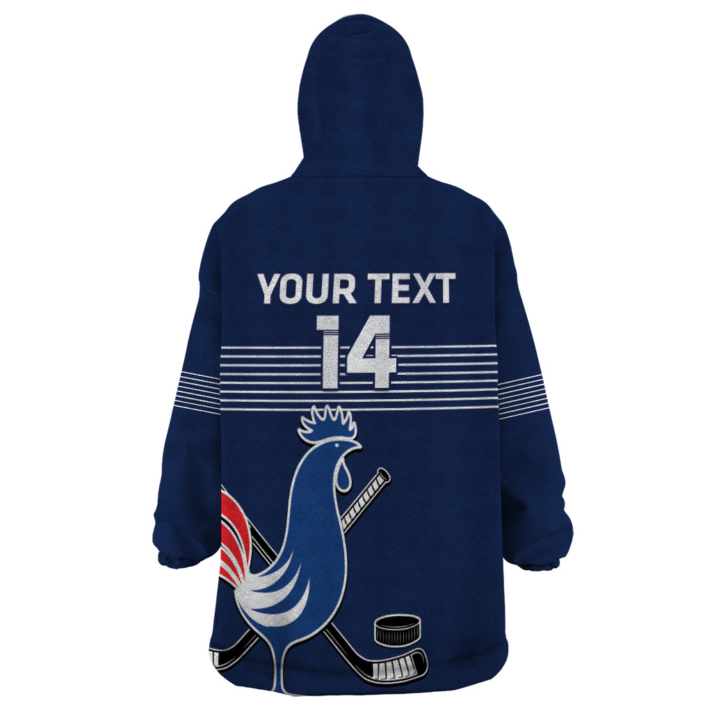 Custom France Hockey Wearable Blanket Hoodie Francaise Gallic Rooster - Wonder Print Shop