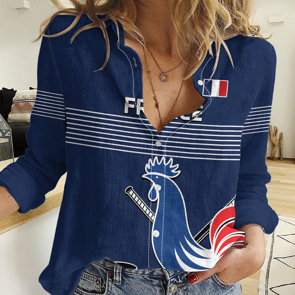 Custom France Hockey Women Casual Shirt Francaise Gallic Rooster