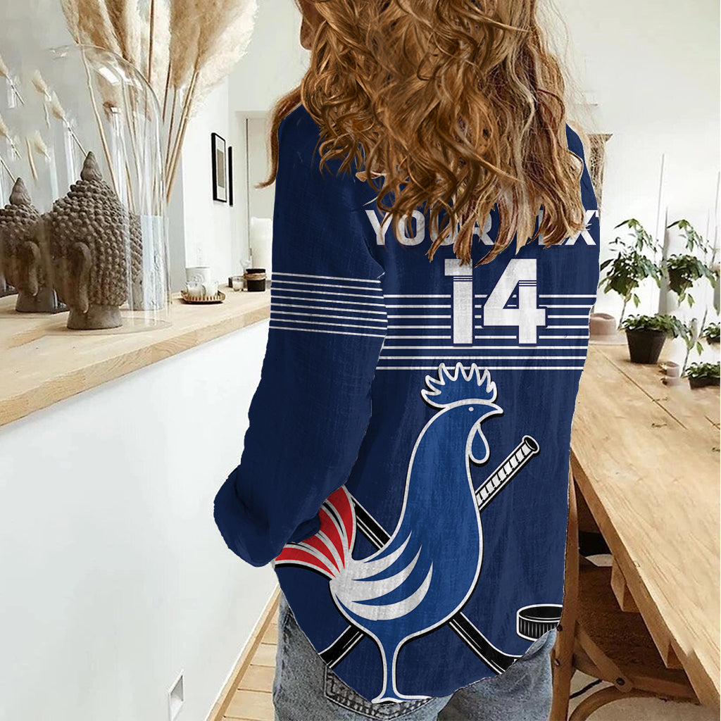 Custom France Hockey Women Casual Shirt Francaise Gallic Rooster - Wonder Print Shop