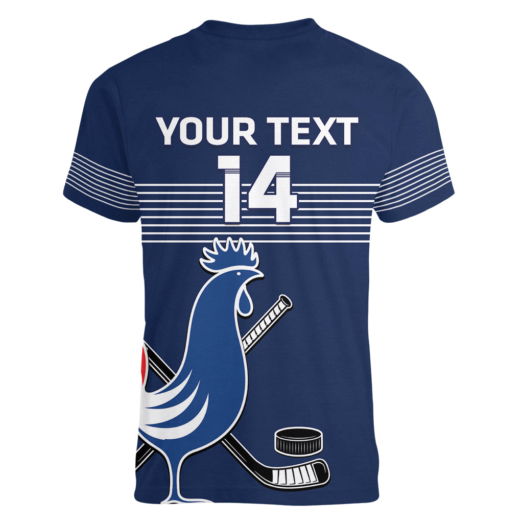 Custom France Hockey Women V-Neck T-Shirt Francaise Gallic Rooster - Wonder Print Shop