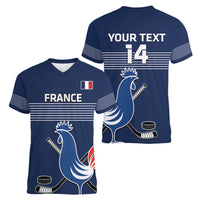 Custom France Hockey Women V-Neck T-Shirt Francaise Gallic Rooster - Wonder Print Shop