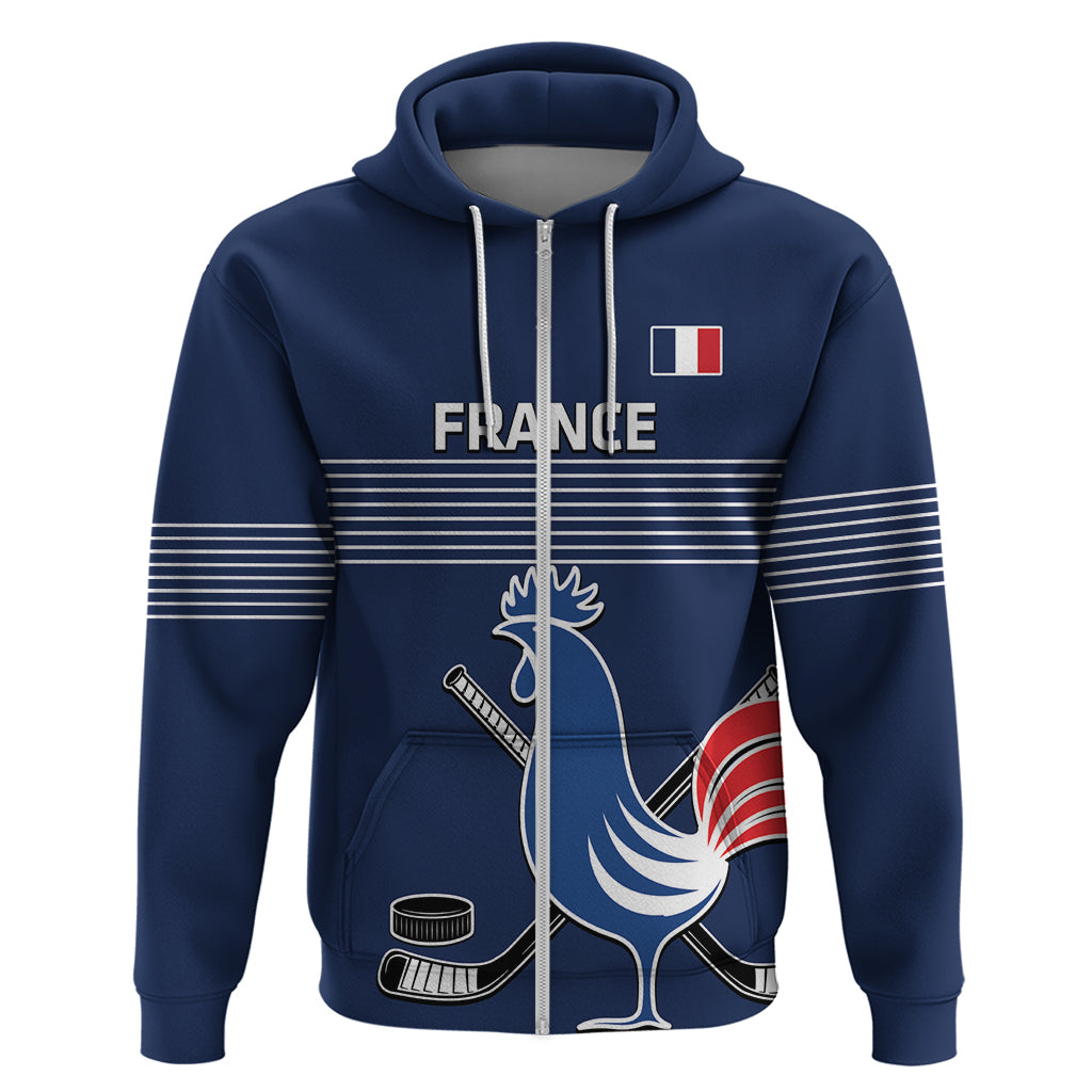Custom France Hockey Zip Hoodie Francaise Gallic Rooster