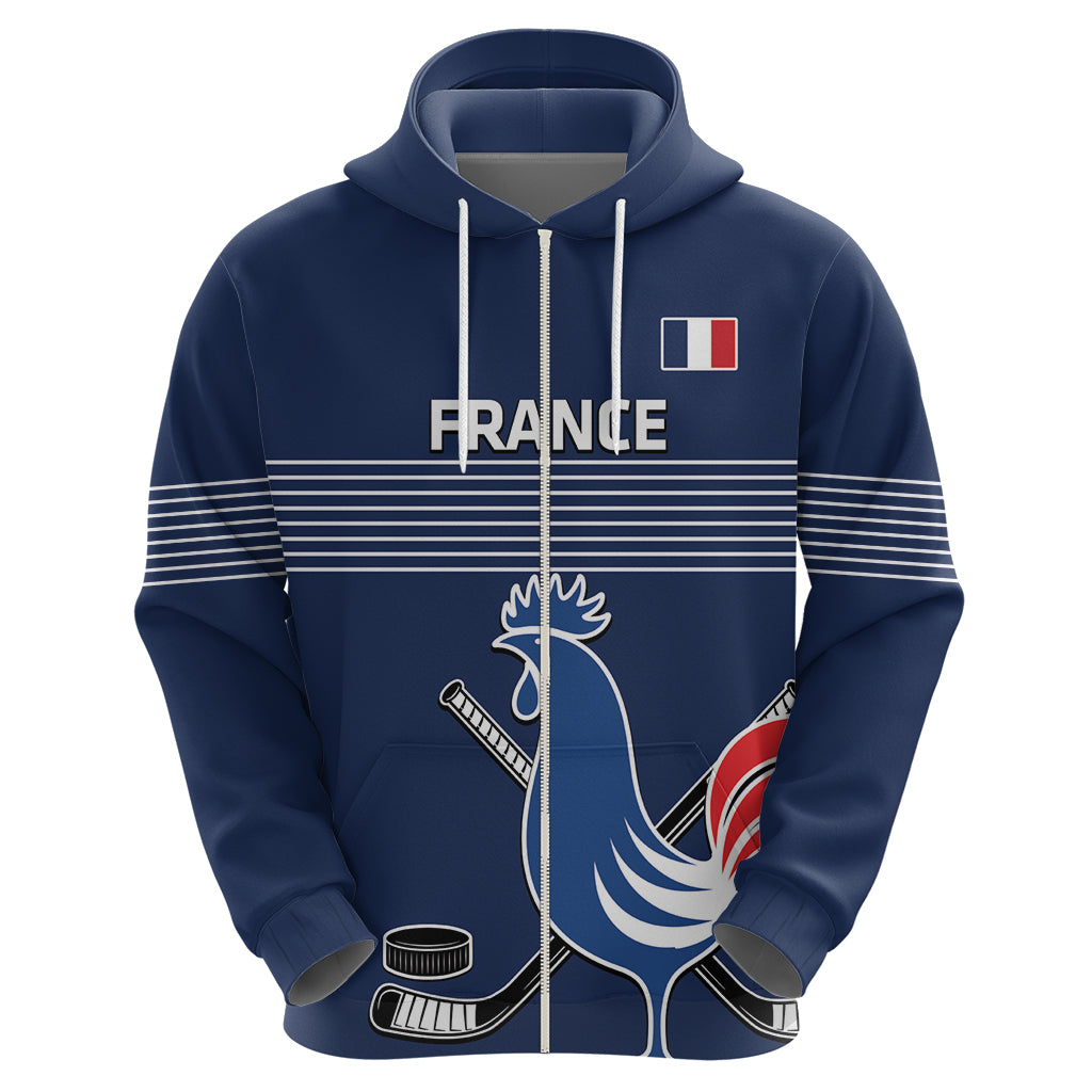 Custom France Hockey Zip Hoodie Francaise Gallic Rooster - Wonder Print Shop