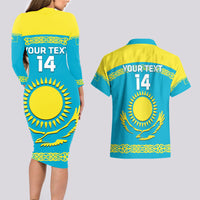 Custom Kazakhstan Hockey Couples Matching Long Sleeve Bodycon Dress and Hawaiian Shirt 2024 Go Kazakh - Wonder Print Shop