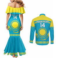 Custom Kazakhstan Hockey Couples Matching Mermaid Dress and Long Sleeve Button Shirt 2024 Go Kazakh