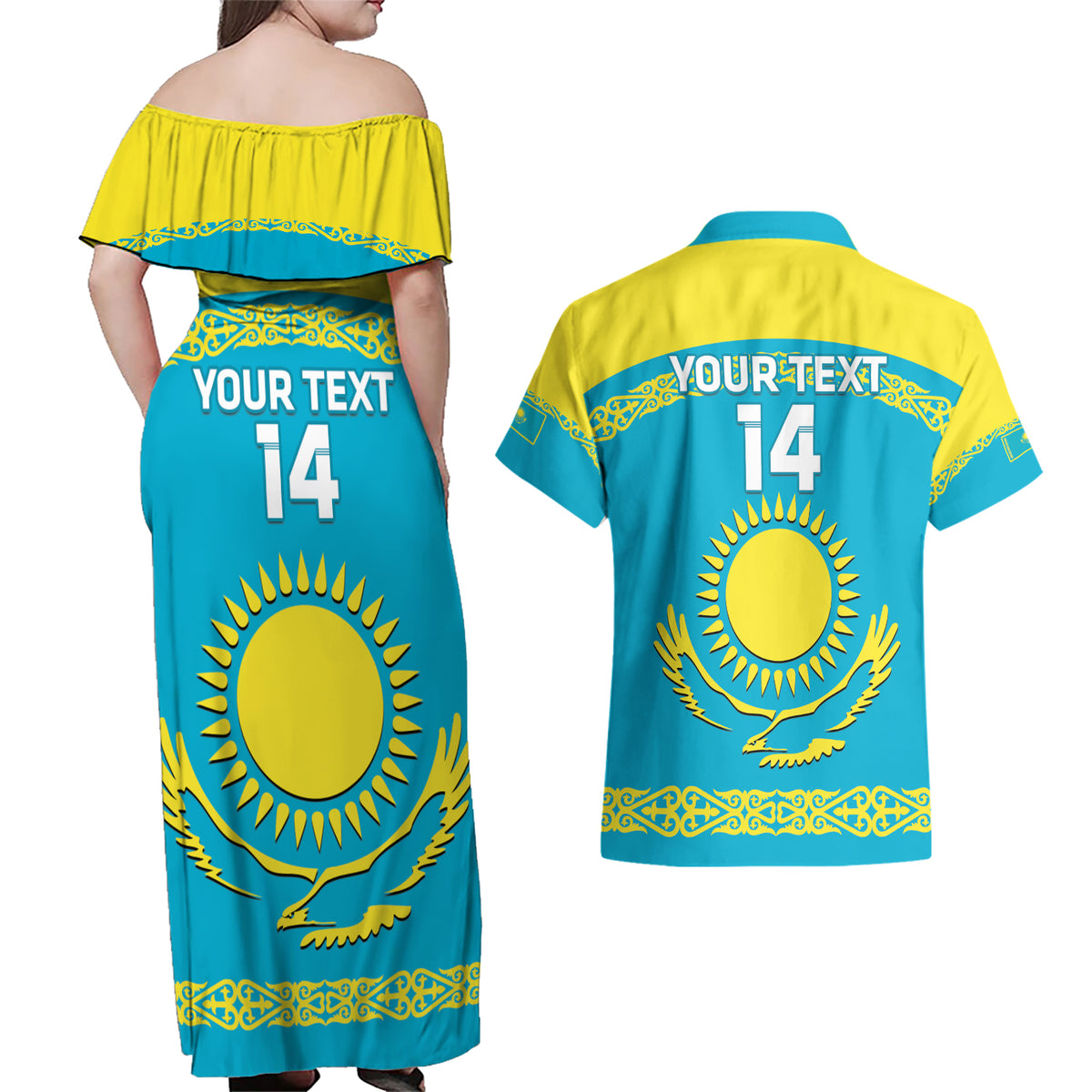 Custom Kazakhstan Hockey Couples Matching Off Shoulder Maxi Dress and Hawaiian Shirt 2024 Go Kazakh - Wonder Print Shop
