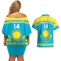 Custom Kazakhstan Hockey Couples Matching Off Shoulder Short Dress and Hawaiian Shirt 2024 Go Kazakh - Wonder Print Shop
