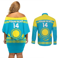 Custom Kazakhstan Hockey Couples Matching Off Shoulder Short Dress and Long Sleeve Button Shirt 2024 Go Kazakh - Wonder Print Shop