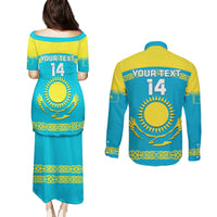 Custom Kazakhstan Hockey Couples Matching Puletasi and Long Sleeve Button Shirt 2024 Go Kazakh - Wonder Print Shop
