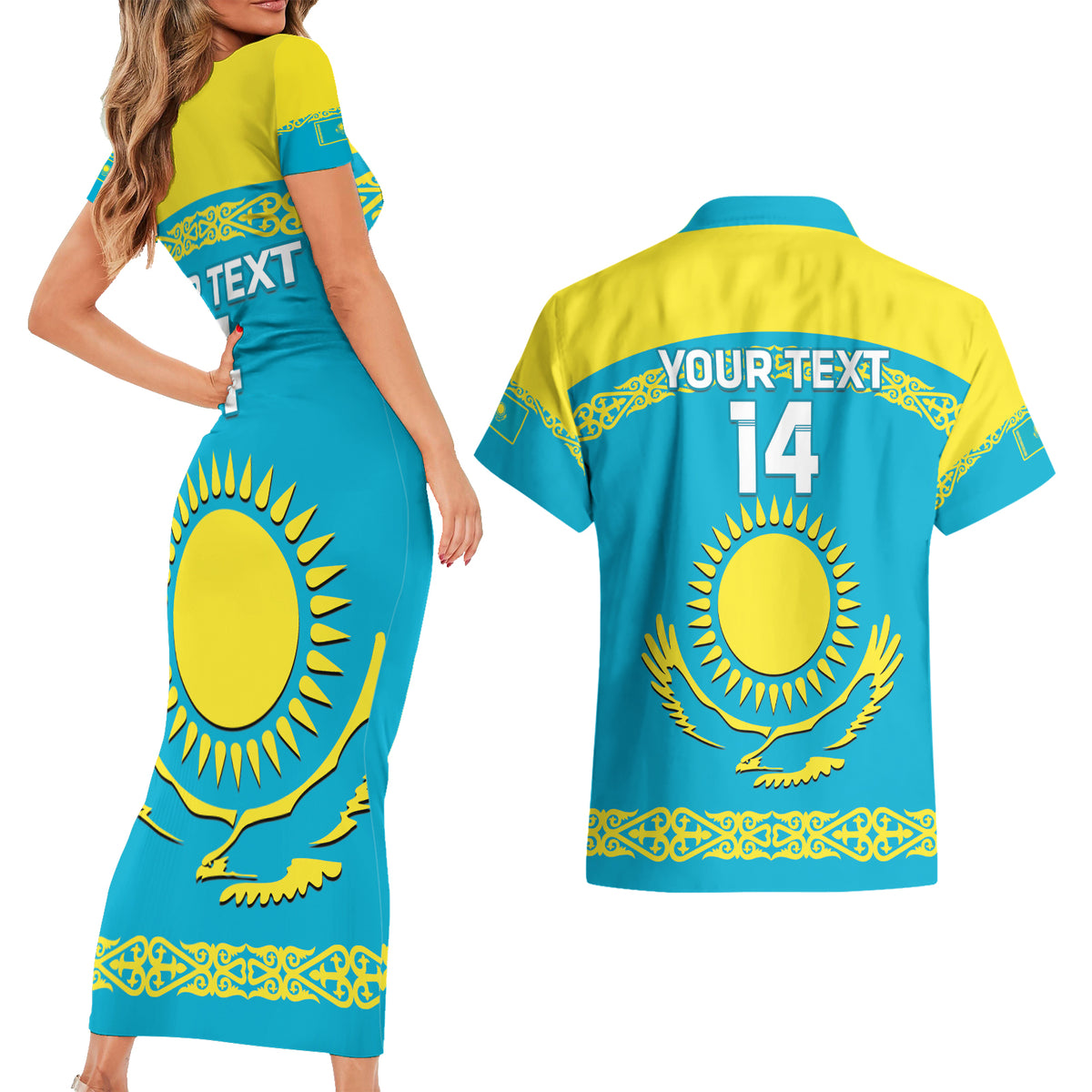 Custom Kazakhstan Hockey Couples Matching Short Sleeve Bodycon Dress and Hawaiian Shirt 2024 Go Kazakh - Wonder Print Shop