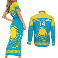 Custom Kazakhstan Hockey Couples Matching Short Sleeve Bodycon Dress and Long Sleeve Button Shirt 2024 Go Kazakh - Wonder Print Shop