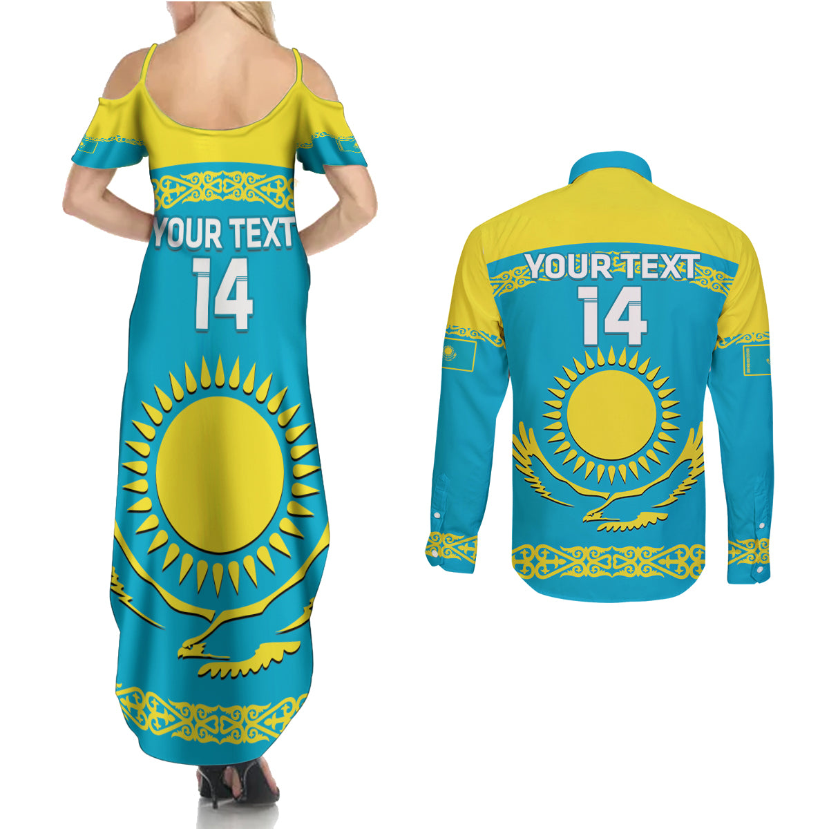 Custom Kazakhstan Hockey Couples Matching Summer Maxi Dress and Long Sleeve Button Shirt 2024 Go Kazakh - Wonder Print Shop