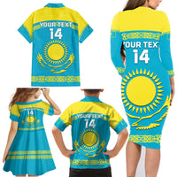 Custom Kazakhstan Hockey Family Matching Long Sleeve Bodycon Dress and Hawaiian Shirt 2024 Go Kazakh - Wonder Print Shop