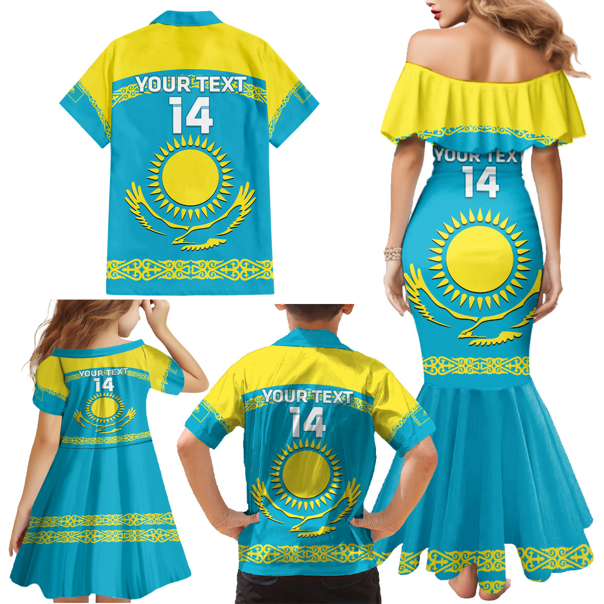 Custom Kazakhstan Hockey Family Matching Mermaid Dress and Hawaiian Shirt 2024 Go Kazakh - Wonder Print Shop