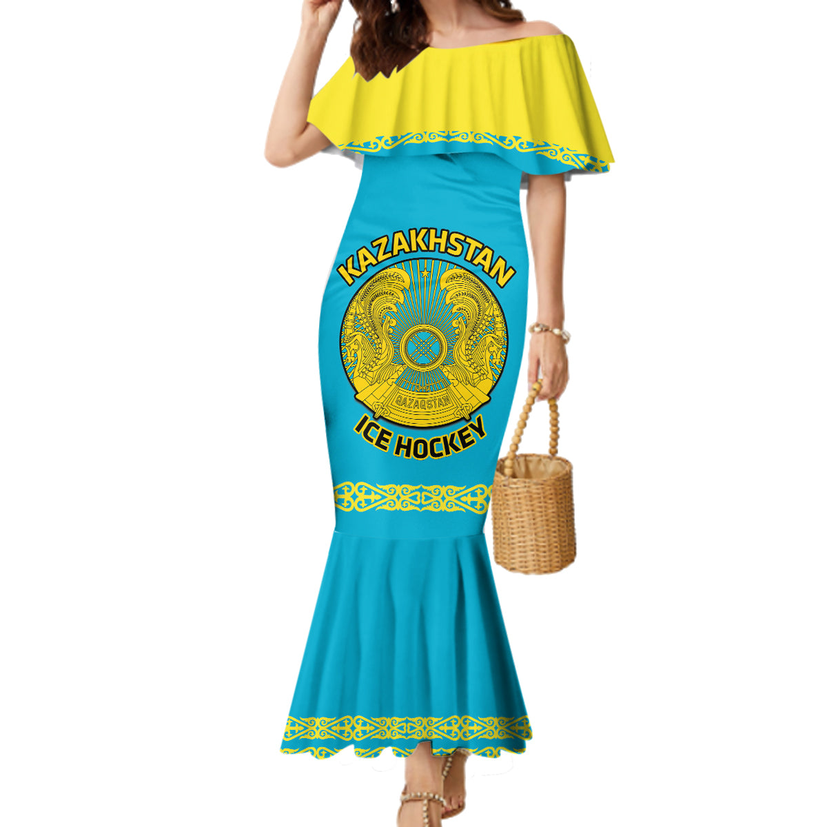 Custom Kazakhstan Hockey Family Matching Mermaid Dress and Hawaiian Shirt 2024 Go Kazakh - Wonder Print Shop