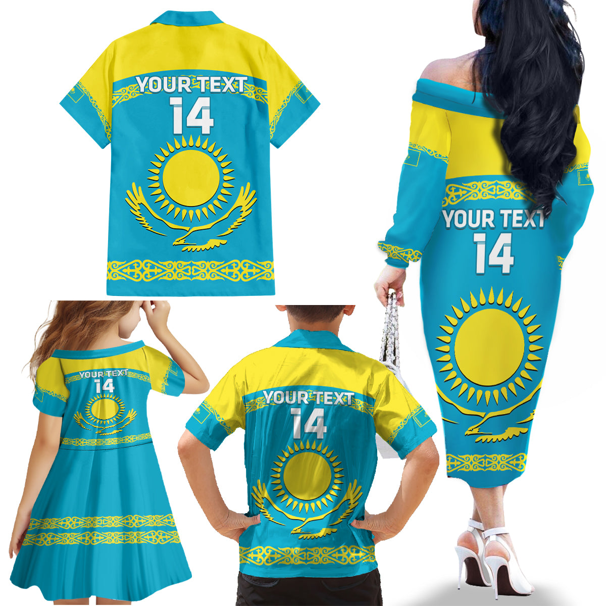 Custom Kazakhstan Hockey Family Matching Off The Shoulder Long Sleeve Dress and Hawaiian Shirt 2024 Go Kazakh - Wonder Print Shop