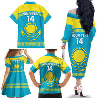 Custom Kazakhstan Hockey Family Matching Off The Shoulder Long Sleeve Dress and Hawaiian Shirt 2024 Go Kazakh - Wonder Print Shop