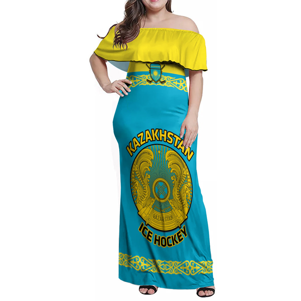 Custom Kazakhstan Hockey Family Matching Off Shoulder Maxi Dress and Hawaiian Shirt 2024 Go Kazakh - Wonder Print Shop