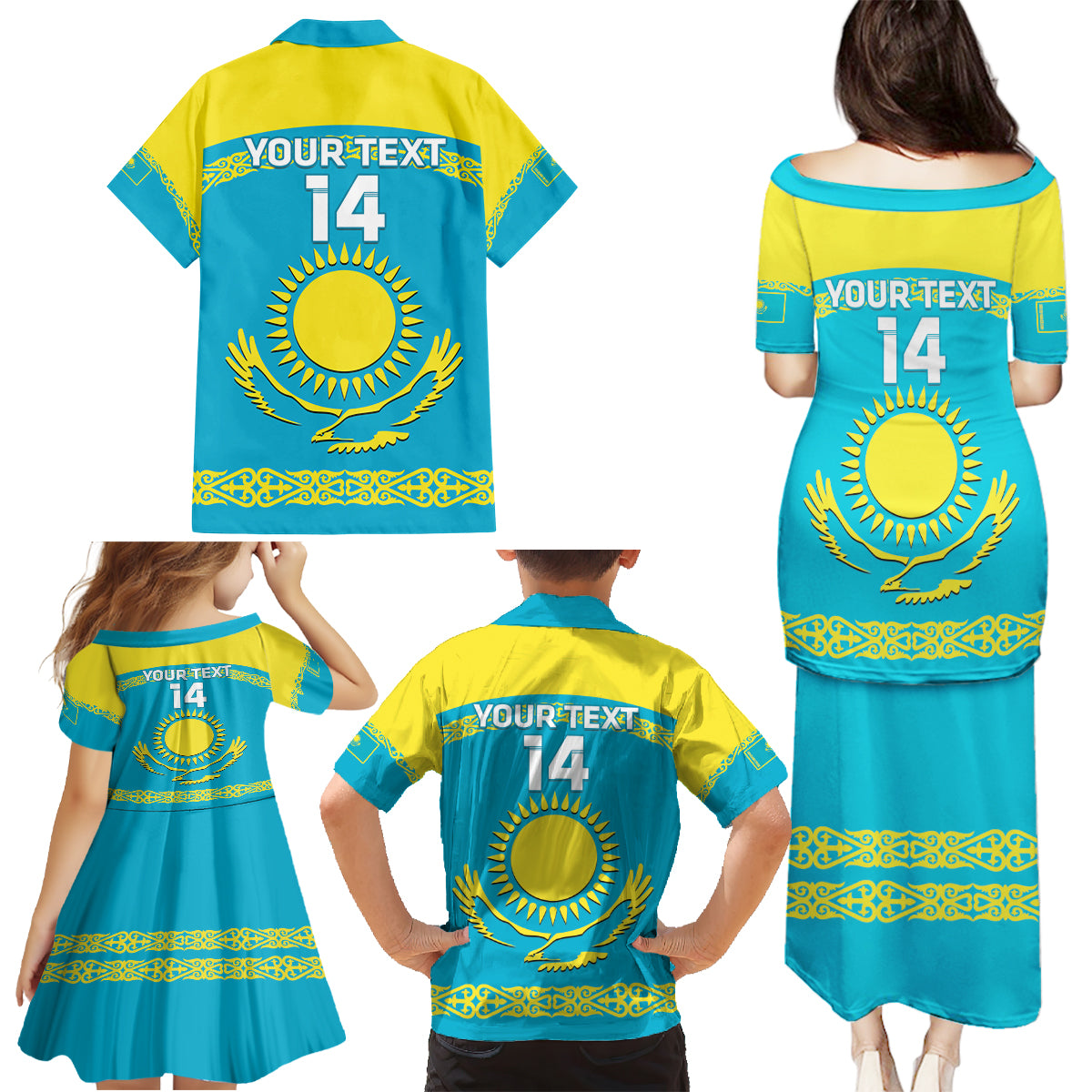 Custom Kazakhstan Hockey Family Matching Puletasi and Hawaiian Shirt 2024 Go Kazakh - Wonder Print Shop