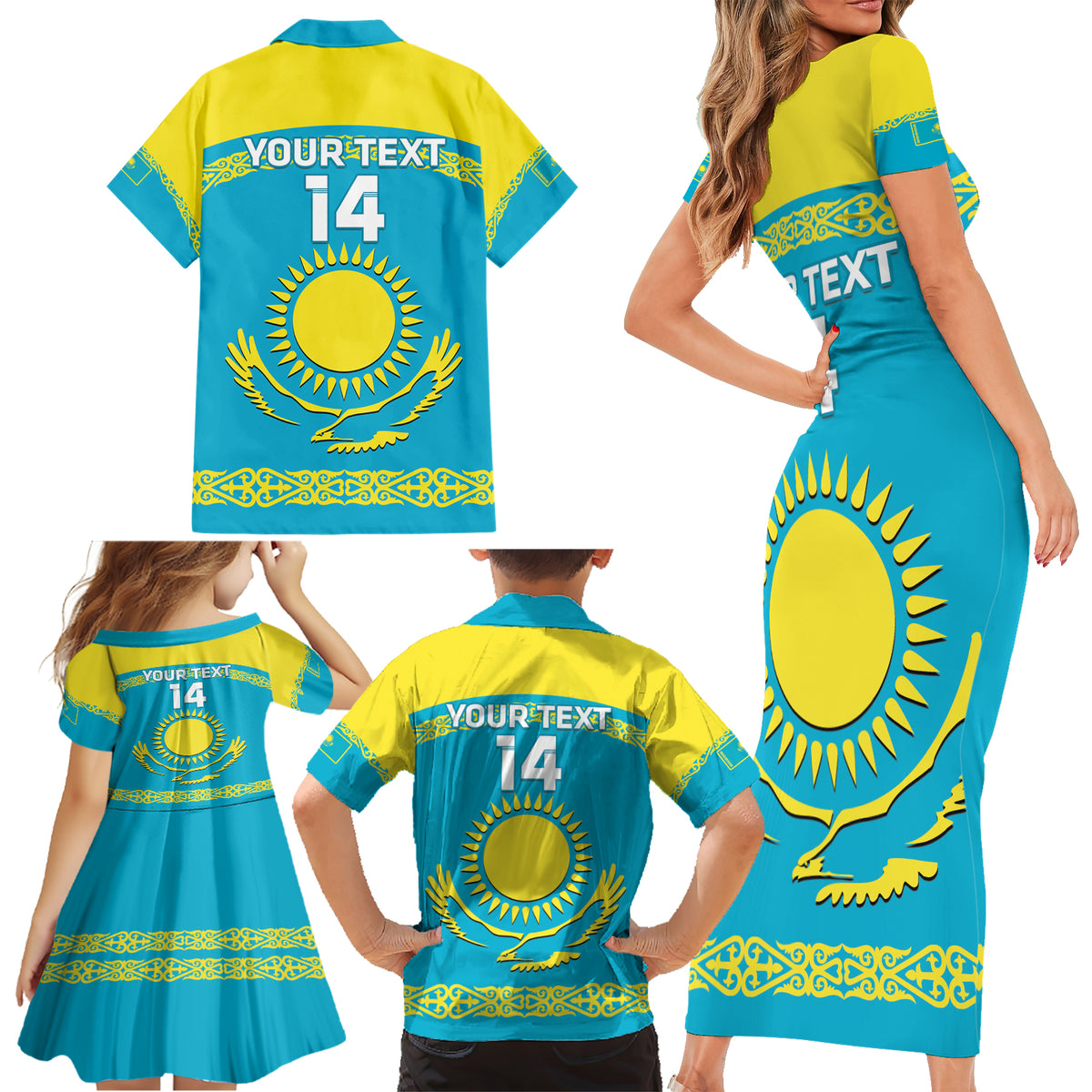 Custom Kazakhstan Hockey Family Matching Short Sleeve Bodycon Dress and Hawaiian Shirt 2024 Go Kazakh - Wonder Print Shop
