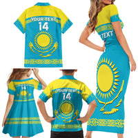 Custom Kazakhstan Hockey Family Matching Short Sleeve Bodycon Dress and Hawaiian Shirt 2024 Go Kazakh - Wonder Print Shop