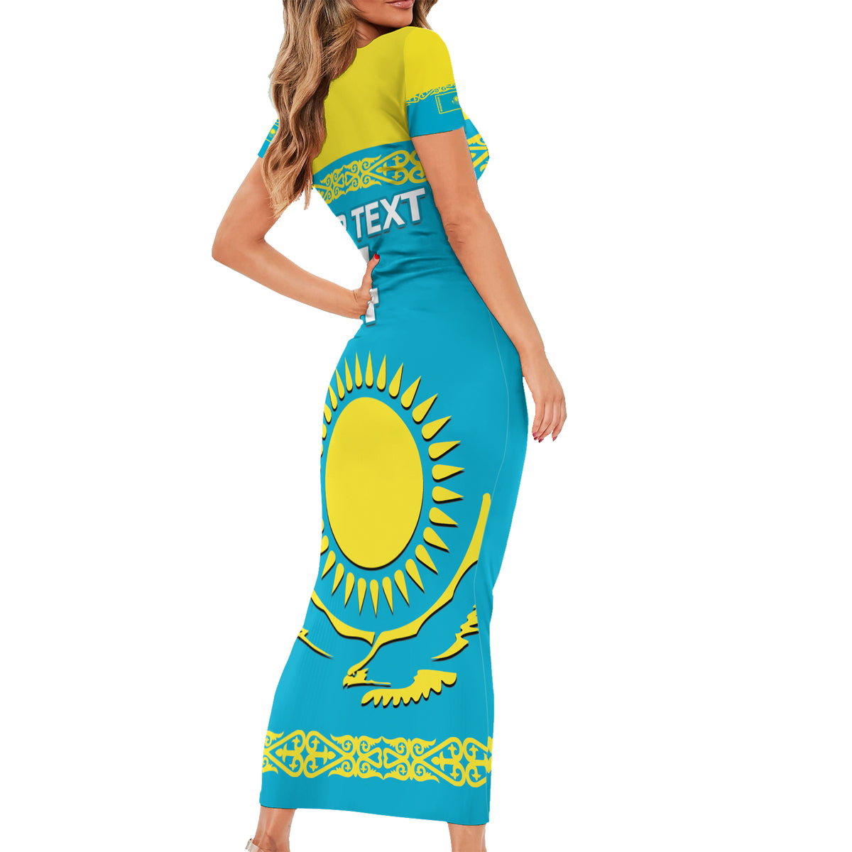 Custom Kazakhstan Hockey Family Matching Short Sleeve Bodycon Dress and Hawaiian Shirt 2024 Go Kazakh - Wonder Print Shop