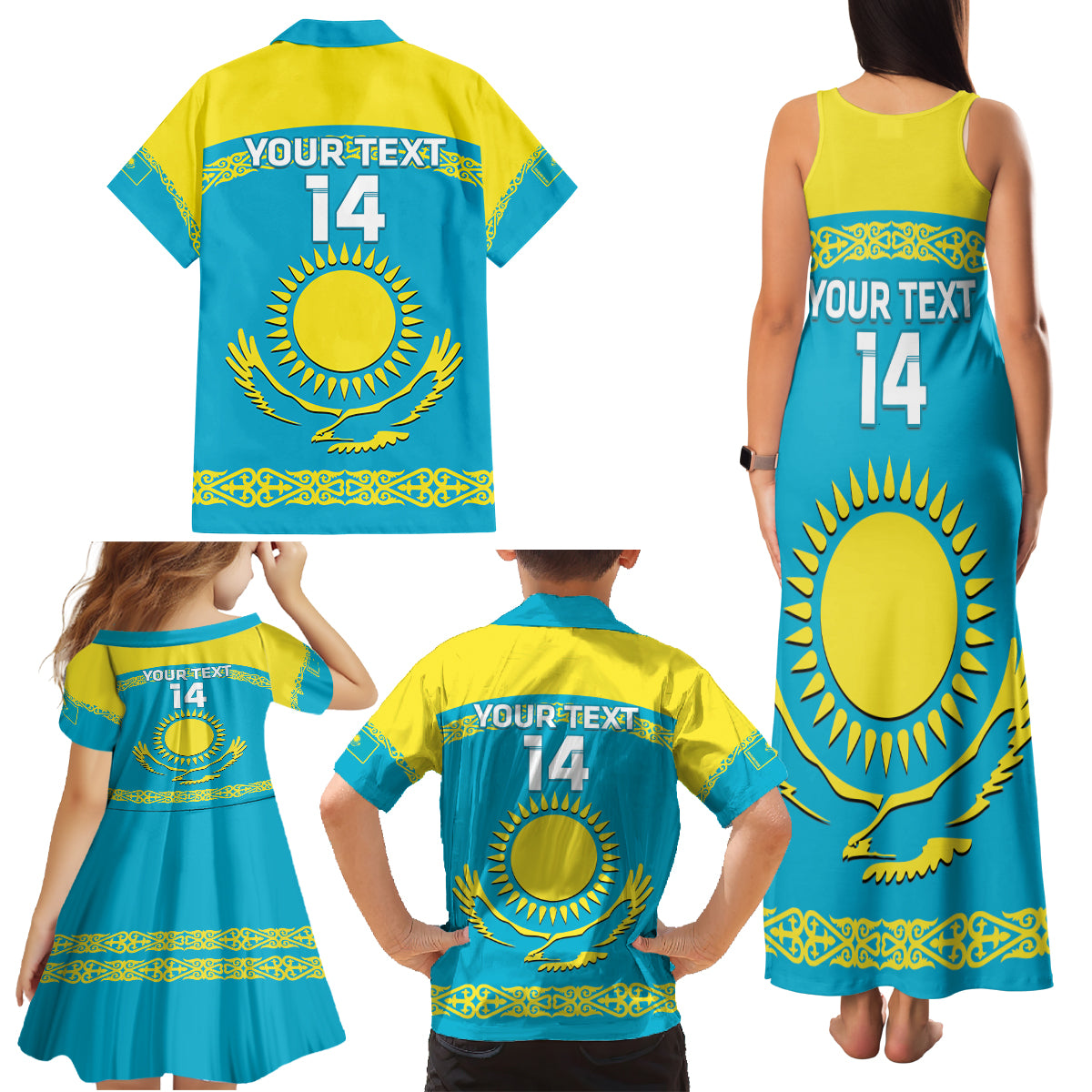 Custom Kazakhstan Hockey Family Matching Tank Maxi Dress and Hawaiian Shirt 2024 Go Kazakh - Wonder Print Shop