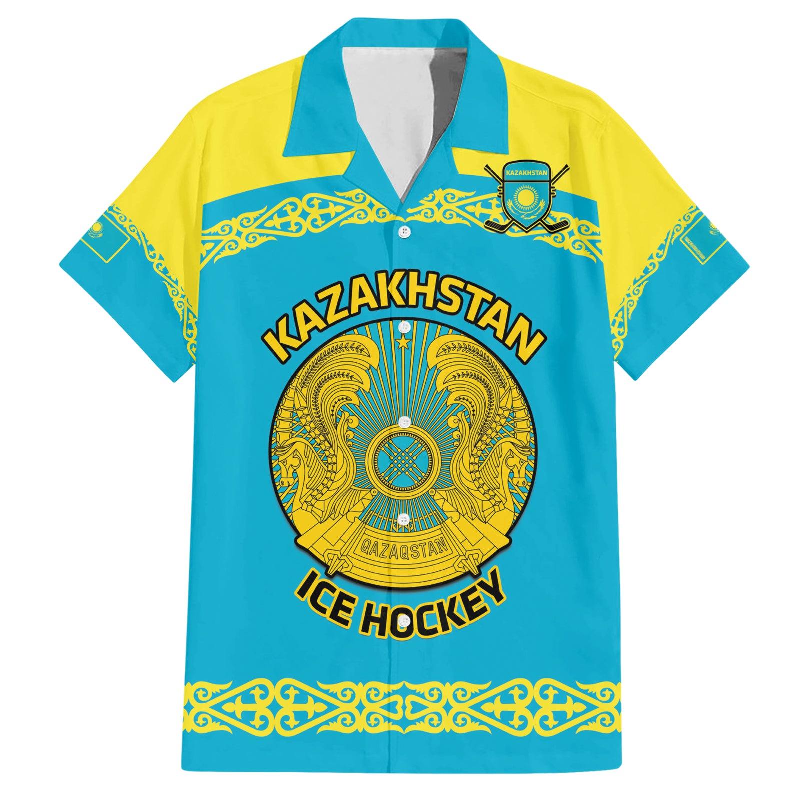 Custom Kazakhstan Hockey Hawaiian Shirt 2024 Go Kazakh - Wonder Print Shop