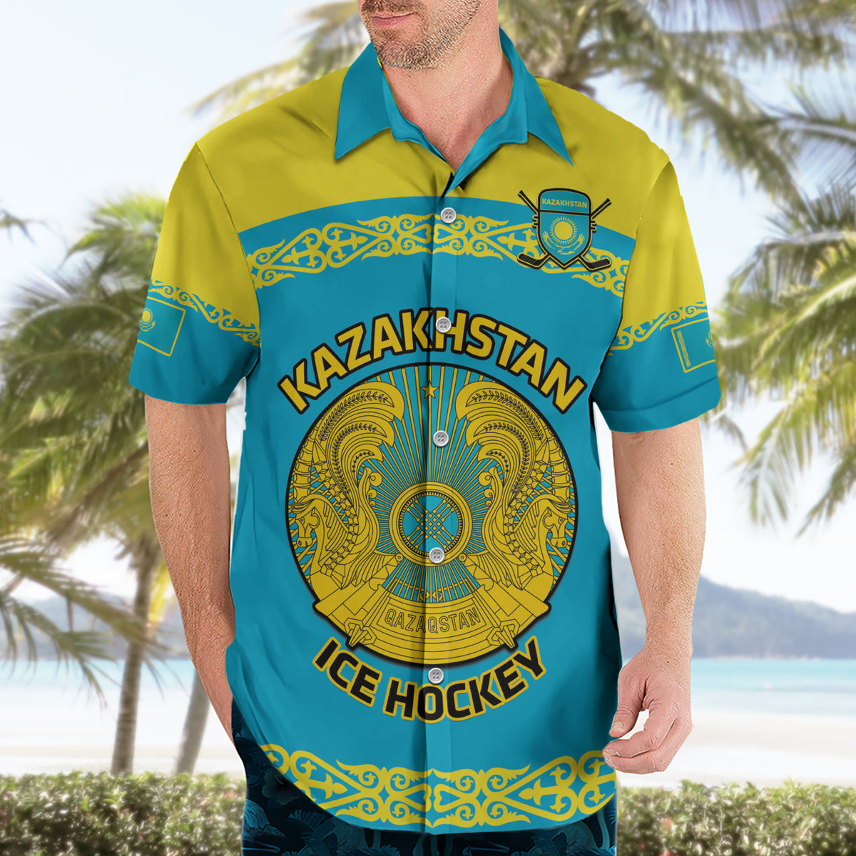 Custom Kazakhstan Hockey Hawaiian Shirt 2024 Go Kazakh - Wonder Print Shop
