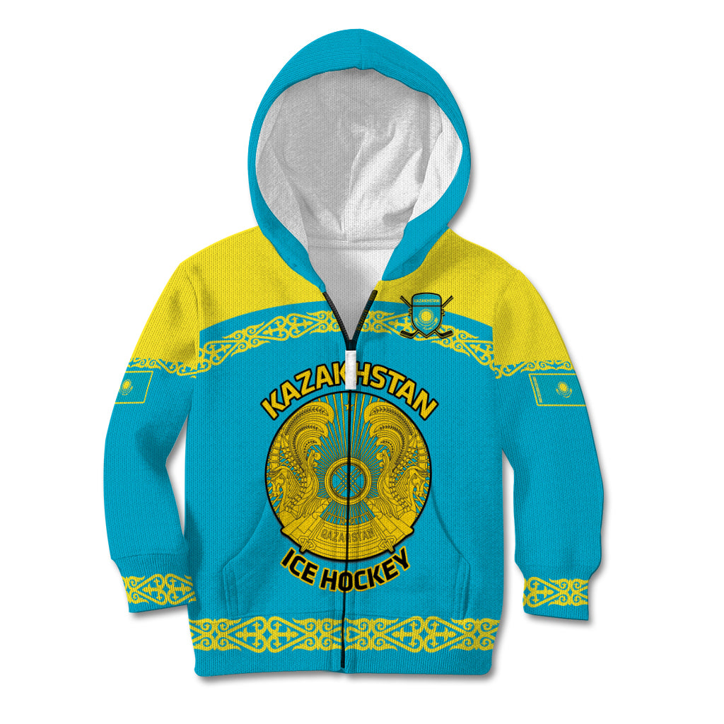Custom Kazakhstan Hockey Kid Hoodie 2024 Go Kazakh - Wonder Print Shop