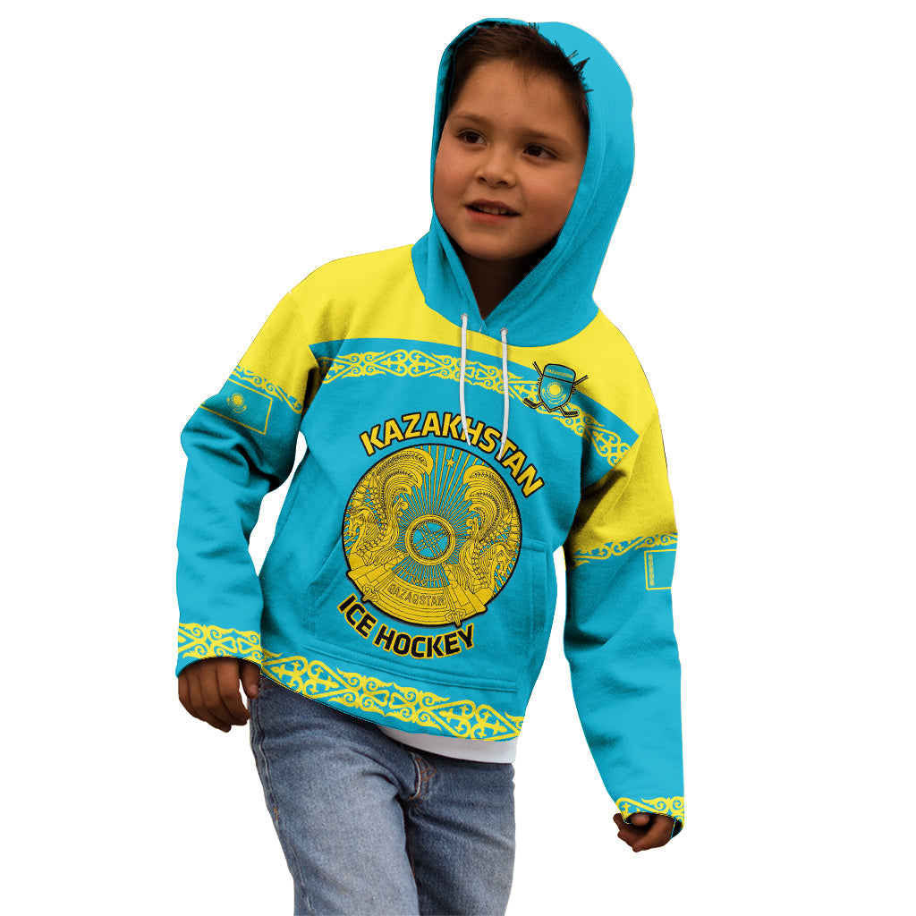 Custom Kazakhstan Hockey Kid Hoodie 2024 Go Kazakh - Wonder Print Shop