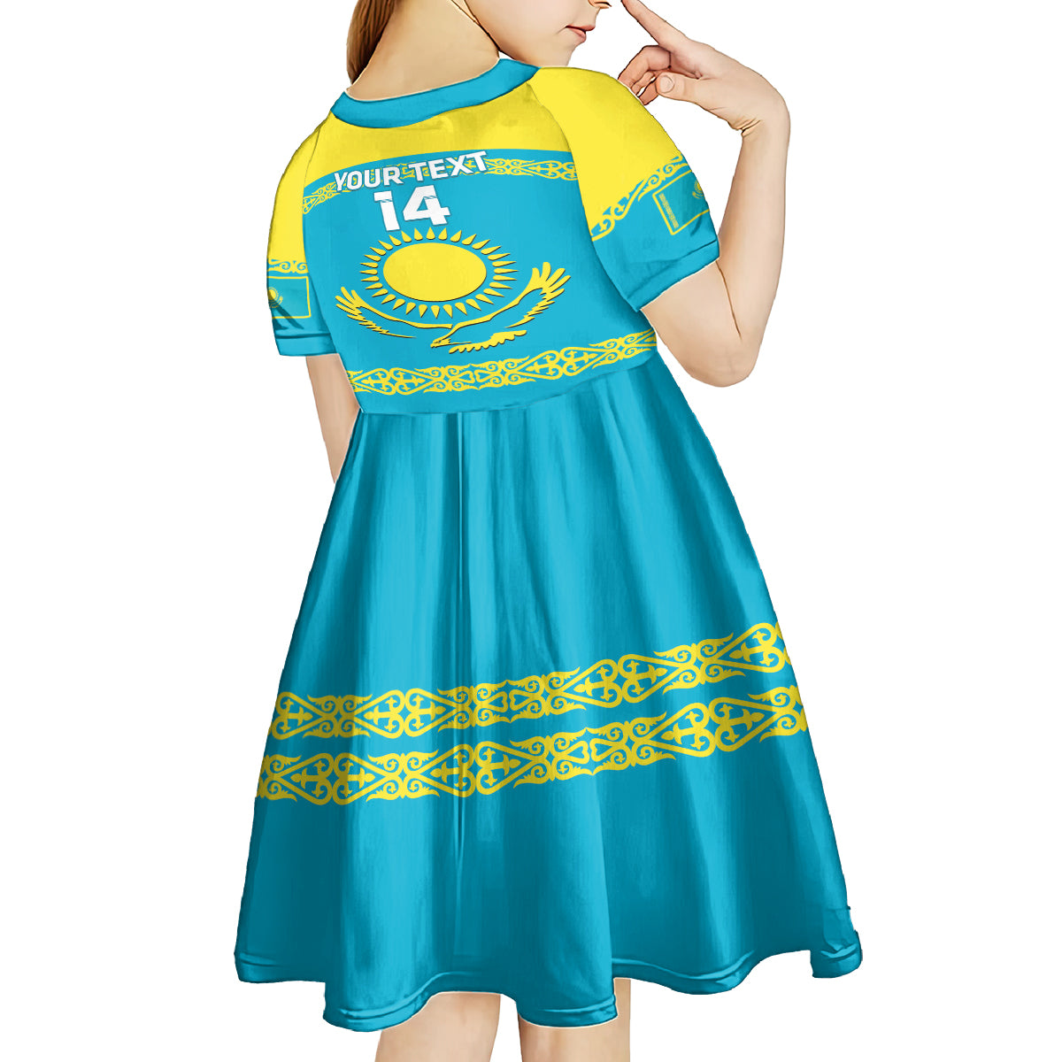 Custom Kazakhstan Hockey Kid Short Sleeve Dress 2024 Go Kazakh - Wonder Print Shop