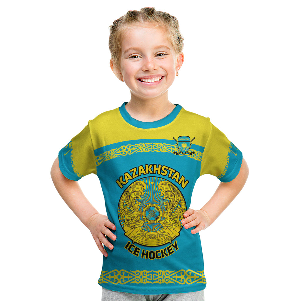 Custom Kazakhstan Hockey Kid T Shirt 2024 Go Kazakh - Wonder Print Shop