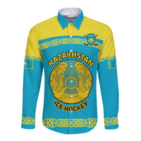 Custom Kazakhstan Hockey Long Sleeve Button Shirt 2024 Go Kazakh - Wonder Print Shop