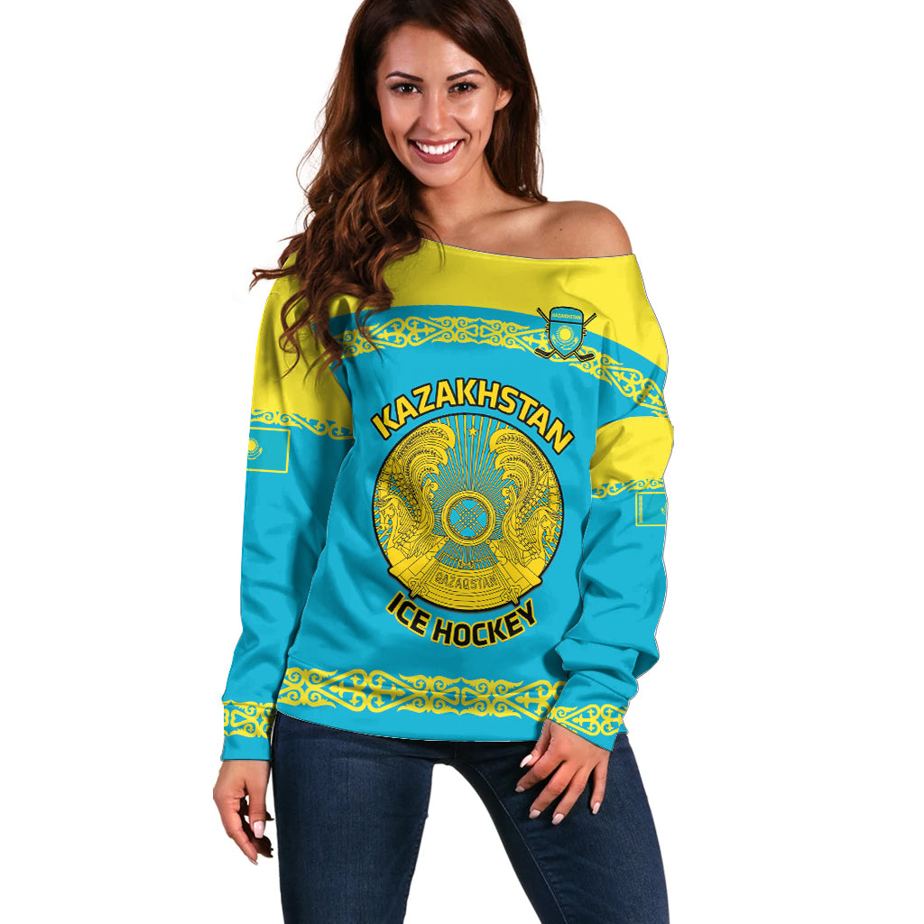 Custom Kazakhstan Hockey Off Shoulder Sweater 2024 Go Kazakh - Wonder Print Shop