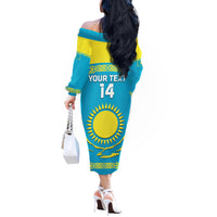 Custom Kazakhstan Hockey Off The Shoulder Long Sleeve Dress 2024 Go Kazakh - Wonder Print Shop