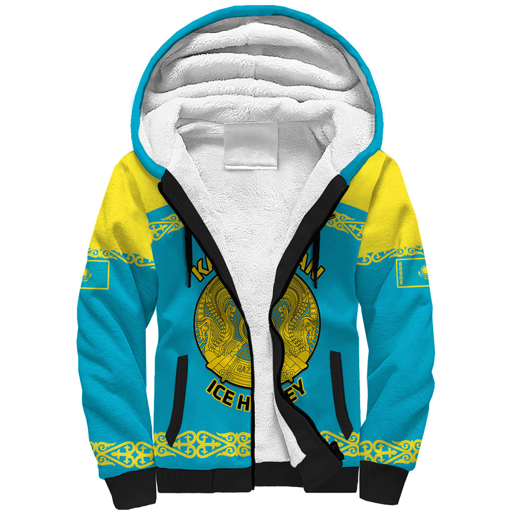 Custom Kazakhstan Hockey Sherpa Hoodie 2024 Go Kazakh - Wonder Print Shop