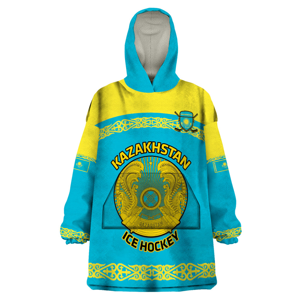 Custom Kazakhstan Hockey Wearable Blanket Hoodie 2024 Go Kazakh - Wonder Print Shop