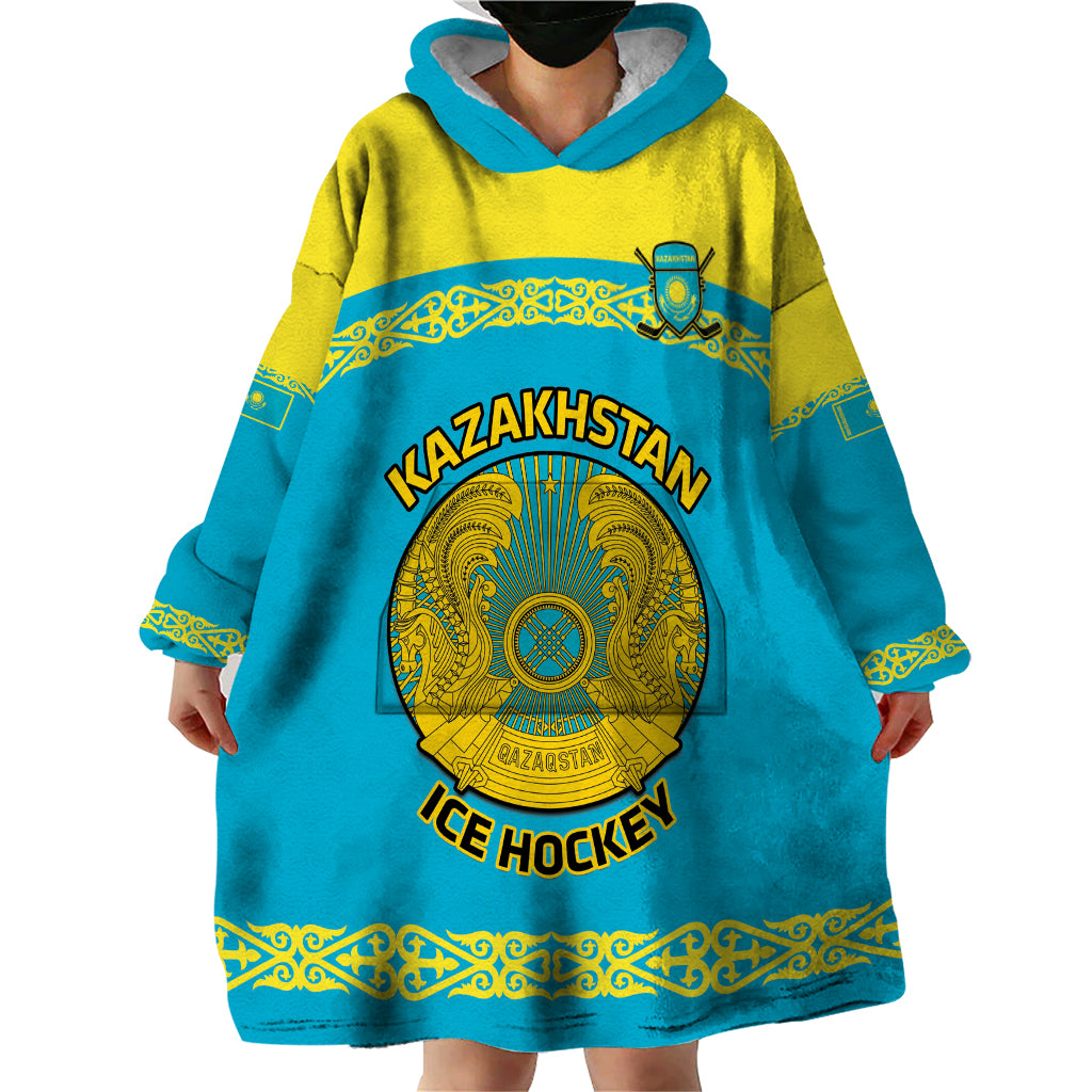 Custom Kazakhstan Hockey Wearable Blanket Hoodie 2024 Go Kazakh - Wonder Print Shop