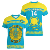 Custom Kazakhstan Hockey Women V-Neck T-Shirt 2024 Go Kazakh - Wonder Print Shop