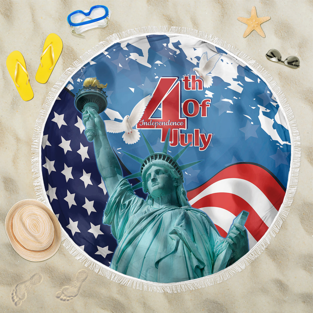 United States 4th Of July Beach Blanket USA Statue of Liberty Proud