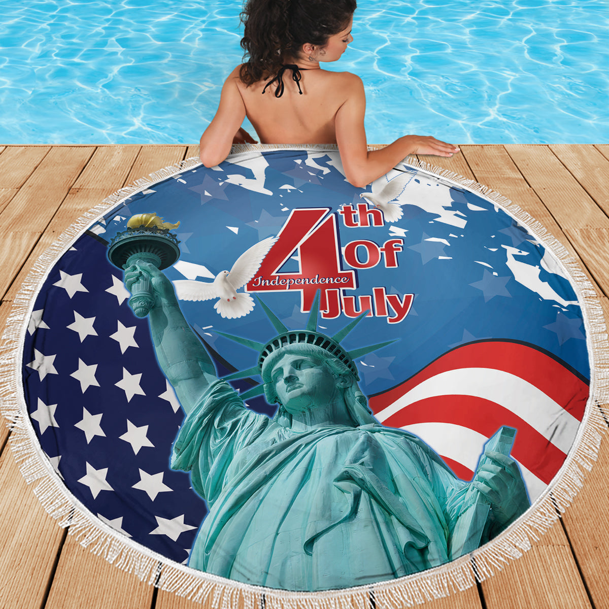 United States 4th Of July Beach Blanket USA Statue of Liberty Proud - Wonder Print Shop