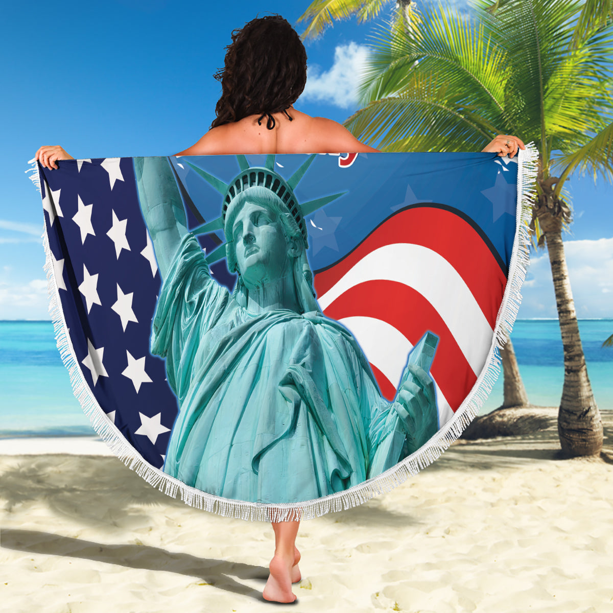 United States 4th Of July Beach Blanket USA Statue of Liberty Proud - Wonder Print Shop
